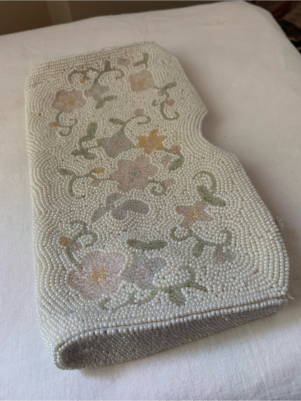 🌸1950s Japanese Hand Beaded Pastel Floral Clutch Vintage Purse Bridal